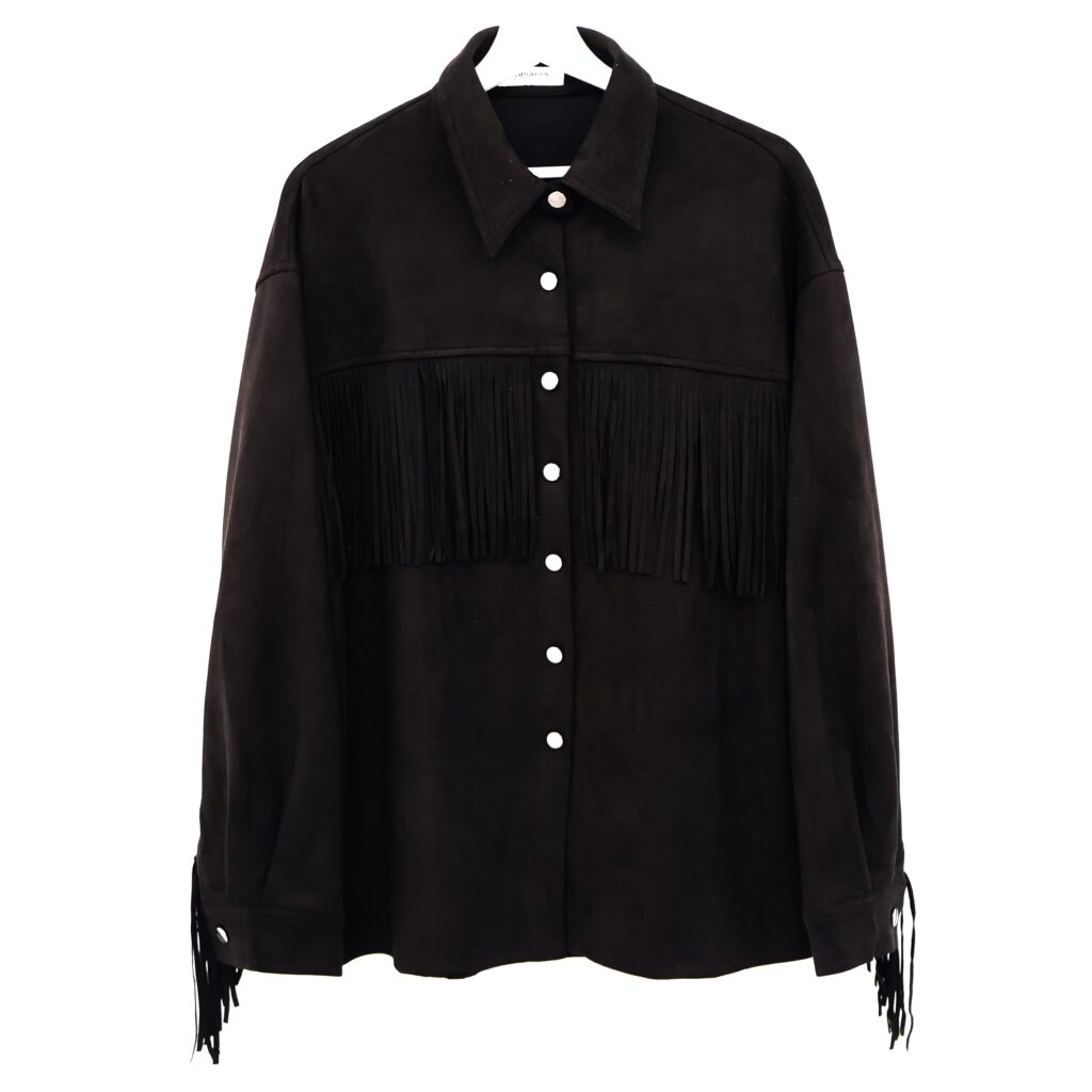 Chaqueta Flecos Ante Negra