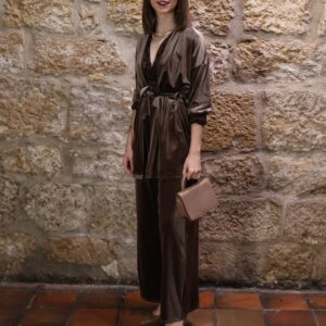 Pantalón Recto Terciopelo Taupe