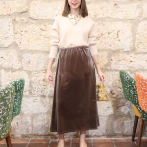 Falda Midi Terciopelo Taupe