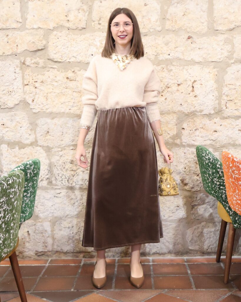 Falda Midi Terciopelo Taupe