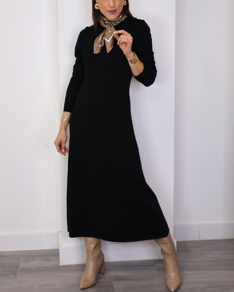 Vestido Punto Cuello Negro