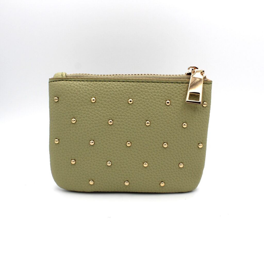 Monedero Piel Tachuelas Verde Agua