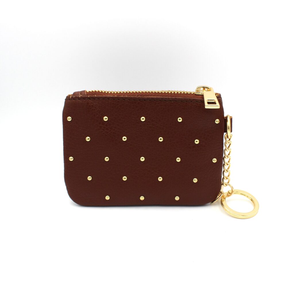 Monedero Piel Tachuelas Chocolate