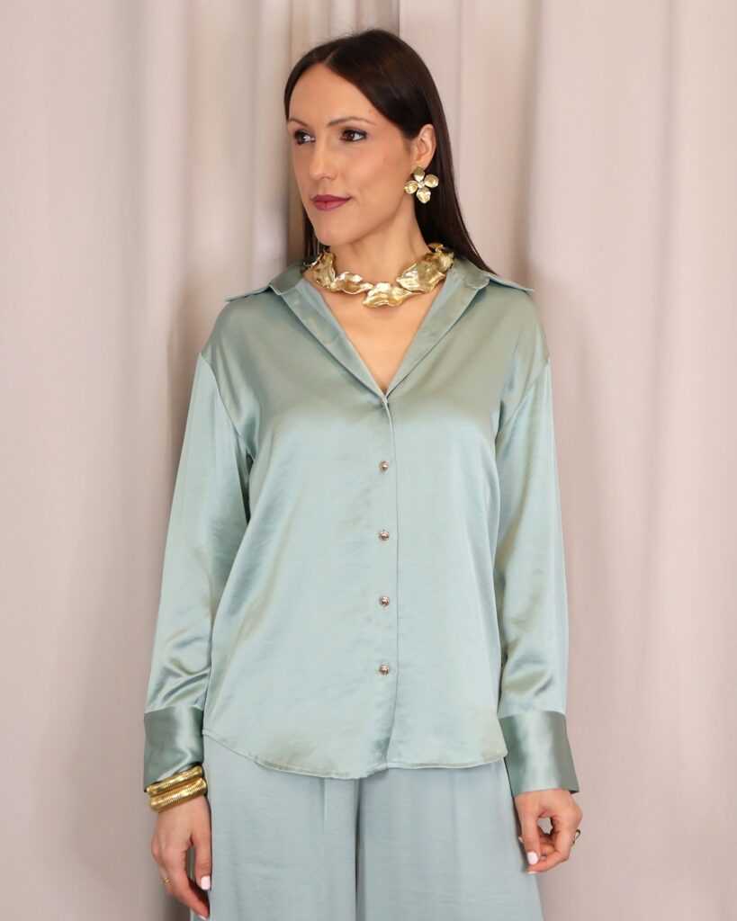 Camisa Satinada Verde Agua