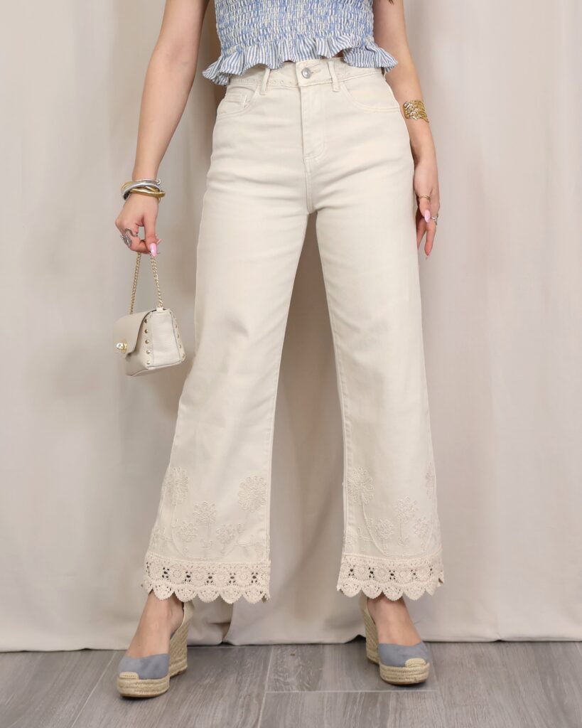 Jeans Beige Bordado