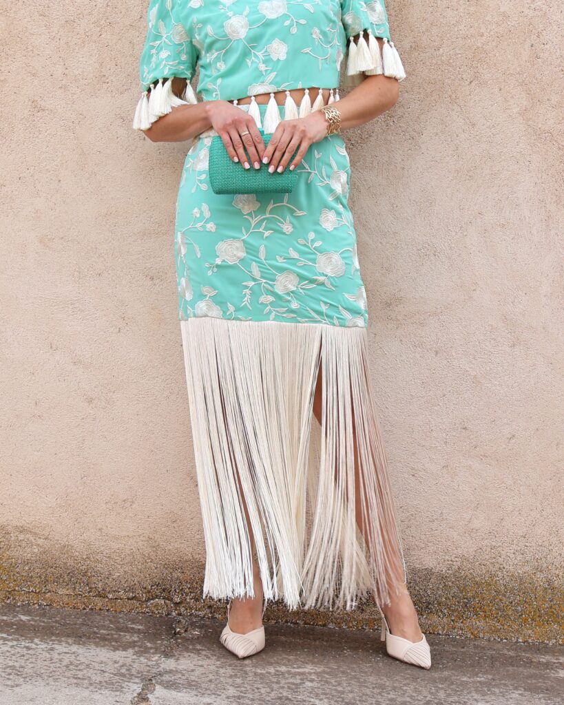 Falda Flecos Verde Agua
