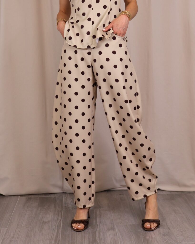 Pantalón Barrel Lunares Beige