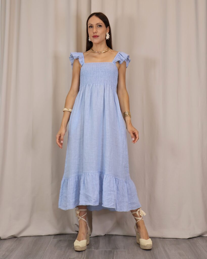 Vestido Lino Celeste