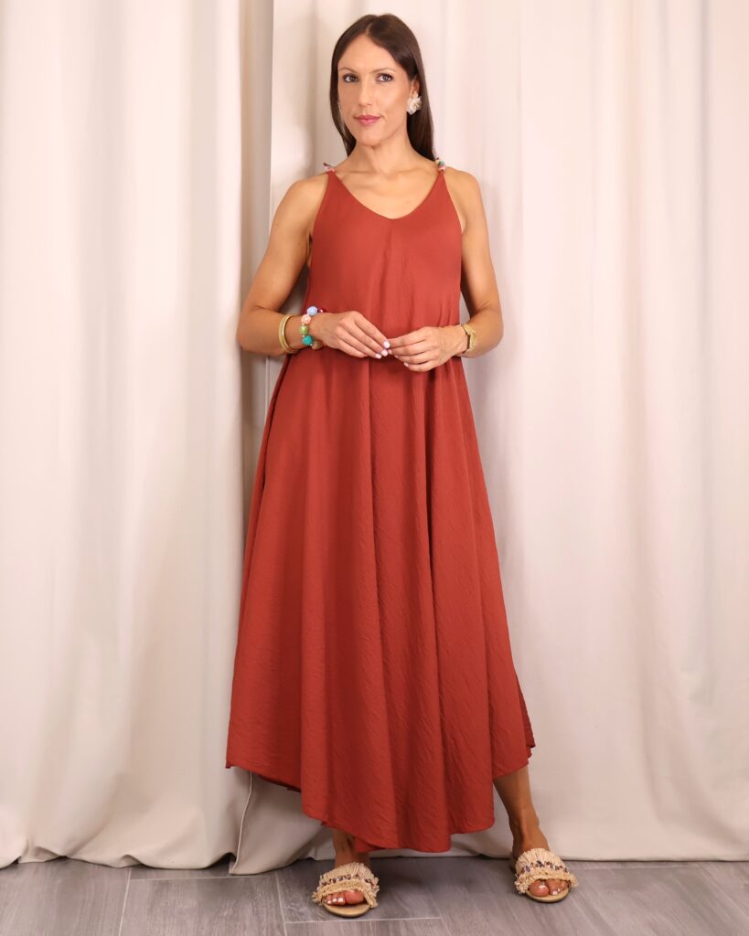 Vestido Abalorios Teja