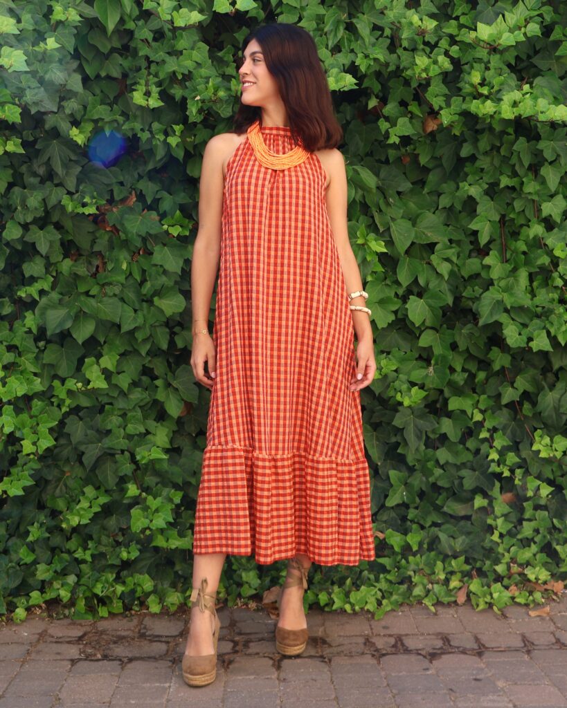 Vestido Halter Vichy Teja Flúor