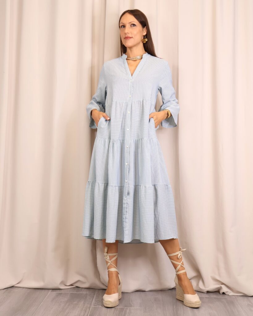 Vestido Midi Rayas Azul Celeste