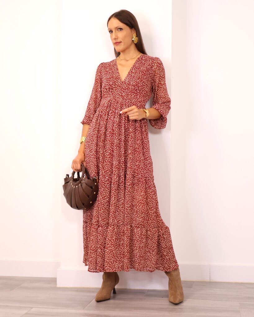Vestido Granate Estampado