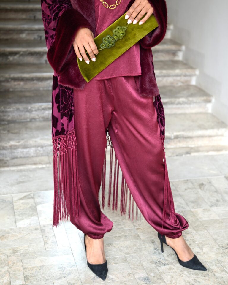 Pantalón Bombacho Satinado Burdeos